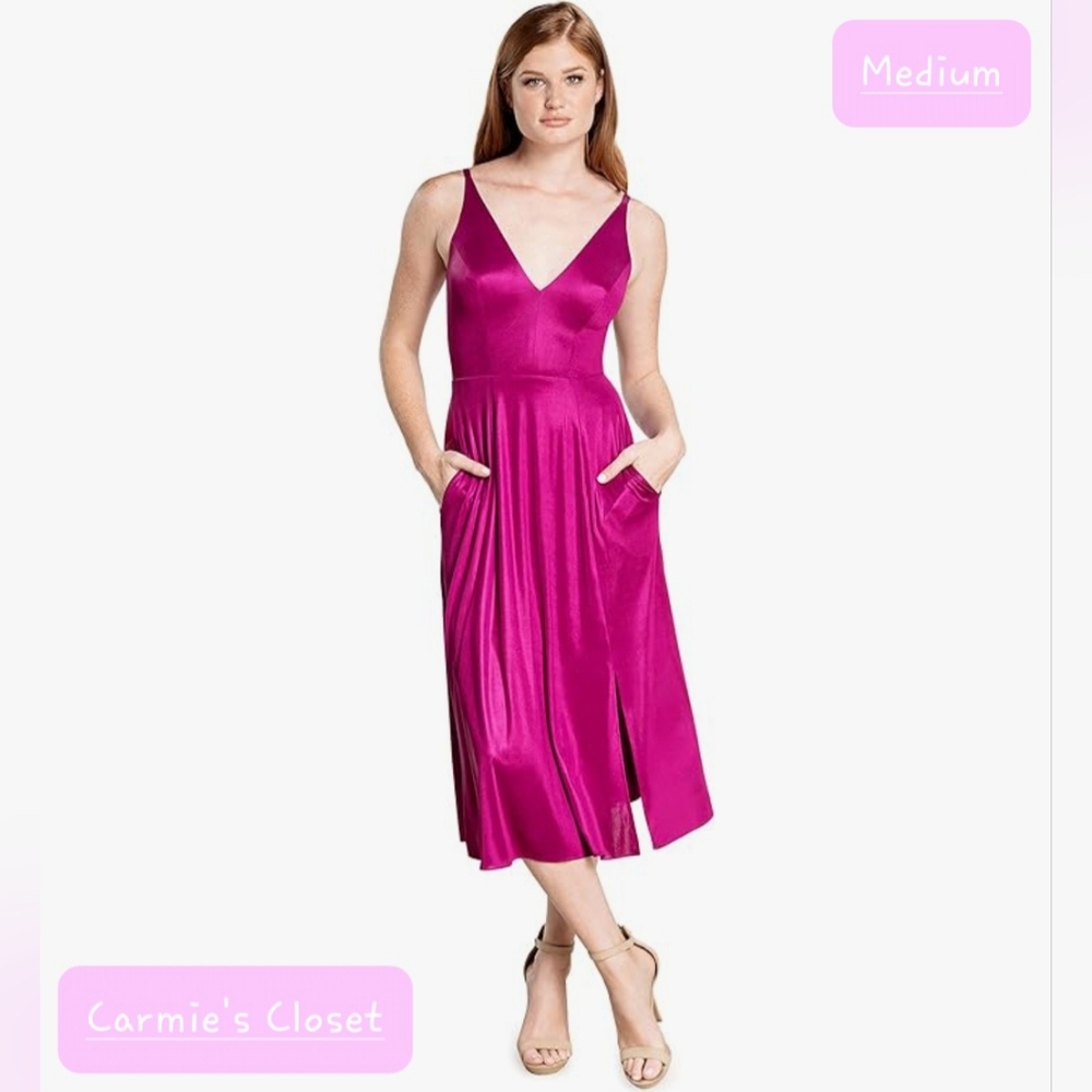 🔥NEW🔥OBO🔥 🔵 Dress the Population Womens Serafina Fit & Flare Midi Dress M